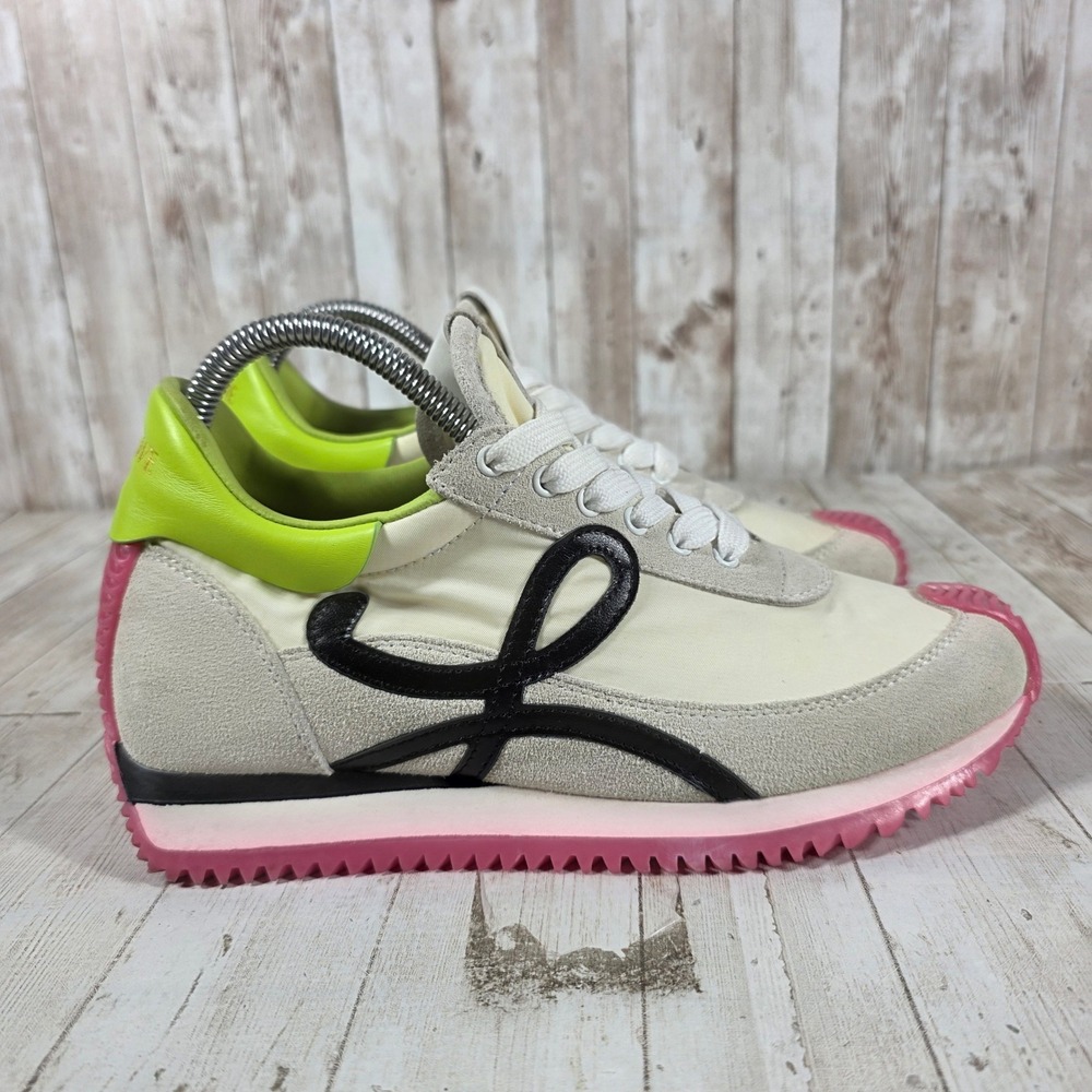 Loewe Cream Neon Green Pink Accent Sneakers
